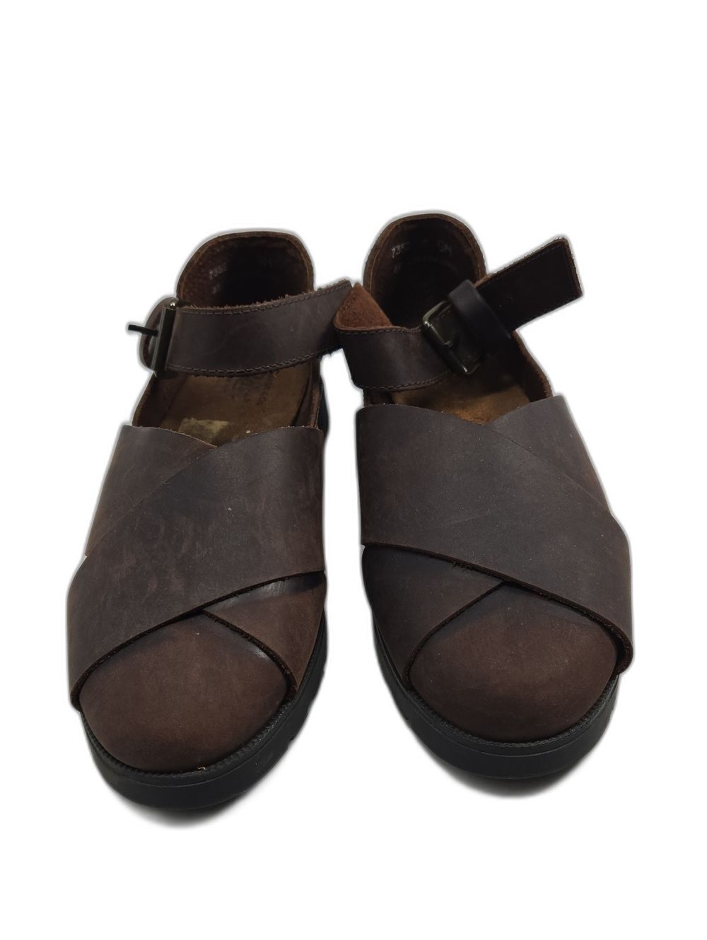 Bass Classic Brown Leather Cross-Strap Sandals with Ankle Buckle 9M